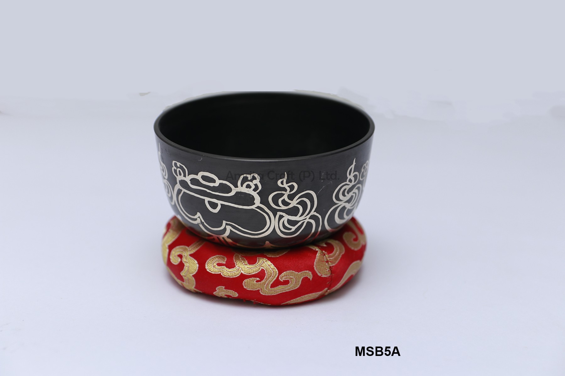 Bronze singing bowl casted black etching with the eight auspicious  box set 9 cm